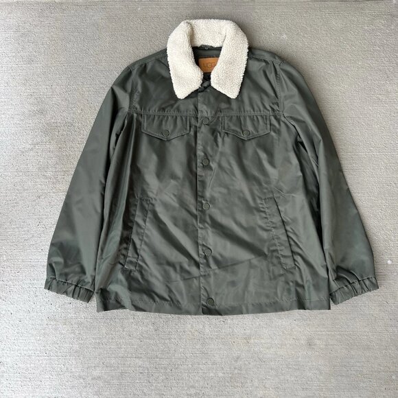 UGG Keagan Sherpa Lined Trucker Jacket Men’s Large Green Corduroy Fleece Collar - Picture 1 of 5